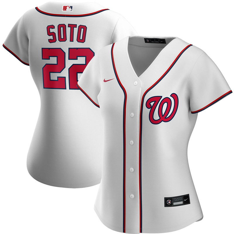 Women Washington Nationals #22 Juan Soto Nike White Home 2020 Replica Player Jersey ->women mlb jersey->Women Jersey